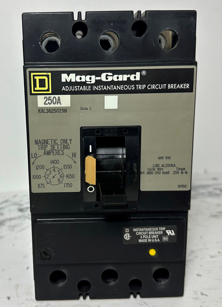 Square D KAL3625029M 250A Mag-Gard Circuit Breaker 480/600V 3 Pole 250 Amp (EM5122-1)