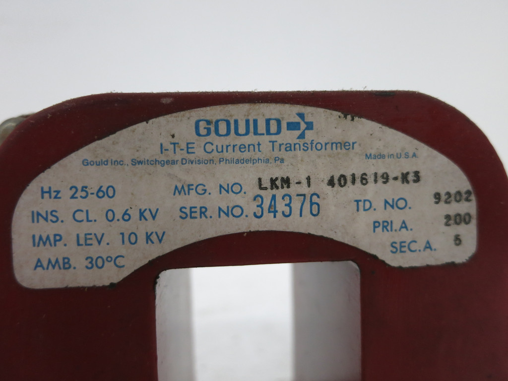 Gould LKM-1 401619-K3 Current Transformer Ratio 200:5 Amp CT 200A LKM1 ITE (DW6309-2)