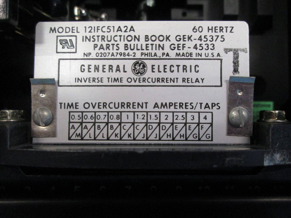 General Electric 12IFC51A2A Inverse Time Overcurrent Relay IFC GE 60 Hz 12IFC51 (EBI2032-6)