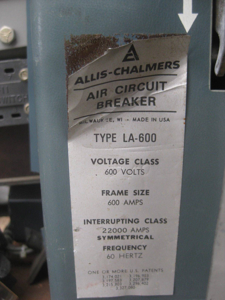 Allis-Chalmers LA-600F 600A Breaker w 600A Digitrip RMS 510/SRH56LSIG(D) Damaged (EBI0409-1)