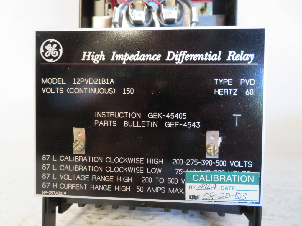 General Electric 12PVD21B1A High Impedance Differential Relay PVD 60 Hz 150 V GE (EBI2042-10)