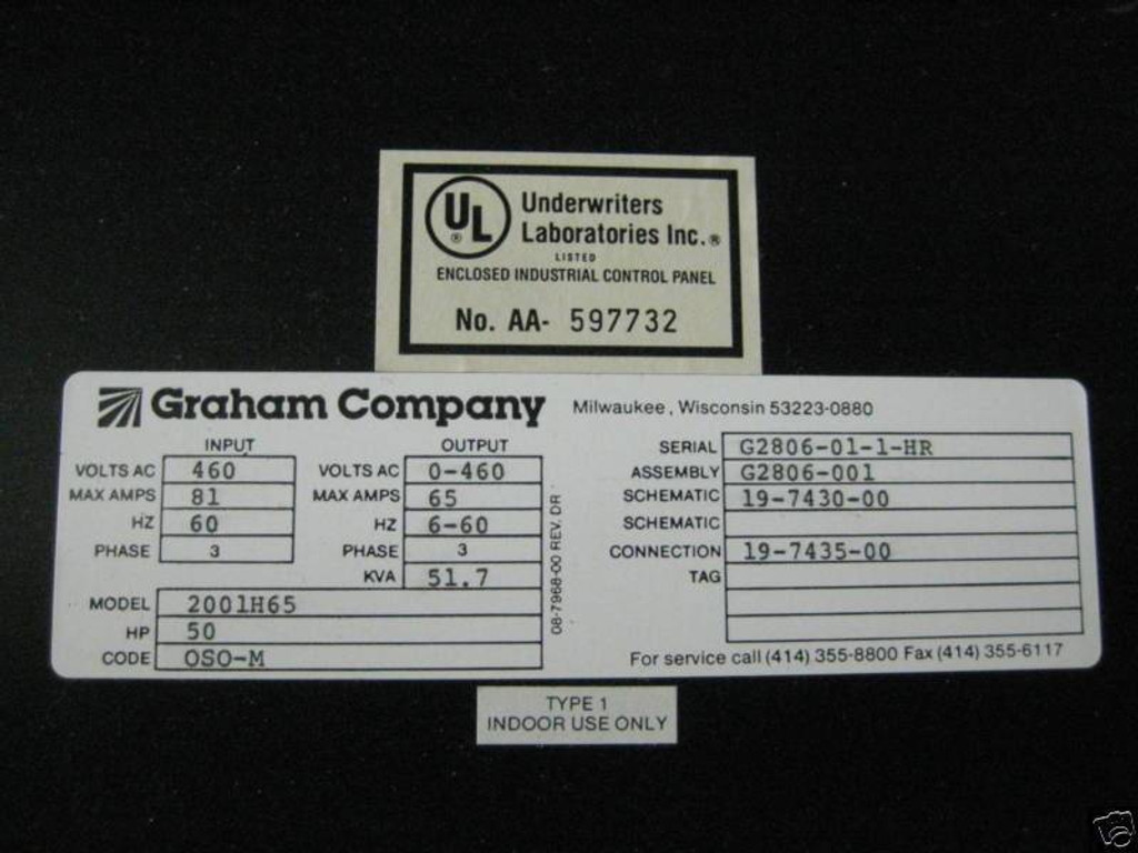 Graham 2001H65 2001 Series VF Drive 50HP 65A 460V AC (EBI2368-2)