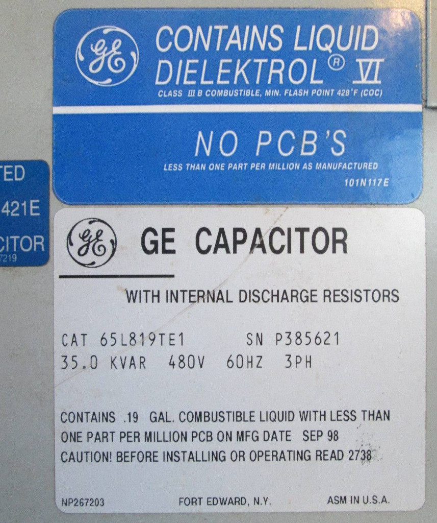 GE 65L819TE1 35 kVAR 480V Dielektrol VI 60Hz 3PH Capacitor w Discharge Resistors (EBI1701-2)