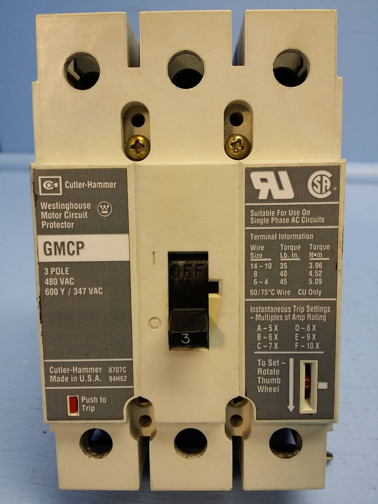 Cutler-Hammer GMCP003A0C 3A Circuit Breaker GMCP Westinghouse 3 Amp No Clip (EM0037-2)