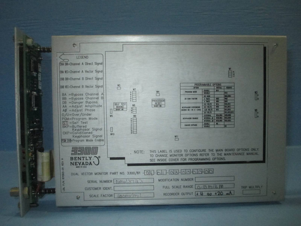 Bently Nevada 3300/61 Dual Vector Monitor 3300/61-04-01-03-00-00-00 PLC 15 mils (NP0021-20)