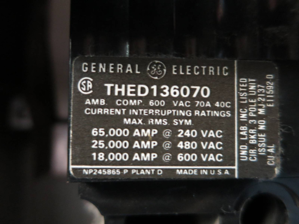 GE AC47ED4 70A 480V 3PH 4W w Ground Armor-Clad Flex-A-Plug Breaker Plug Busplug (PM0595-2)