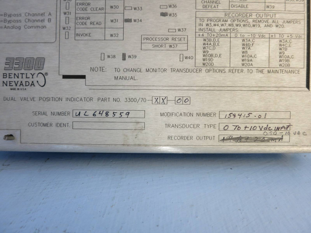 Bently Nevada Dual Valve Position Indicator 3300/70-XX-00 PLC PWA83980-01 78412 (PM0736-3)