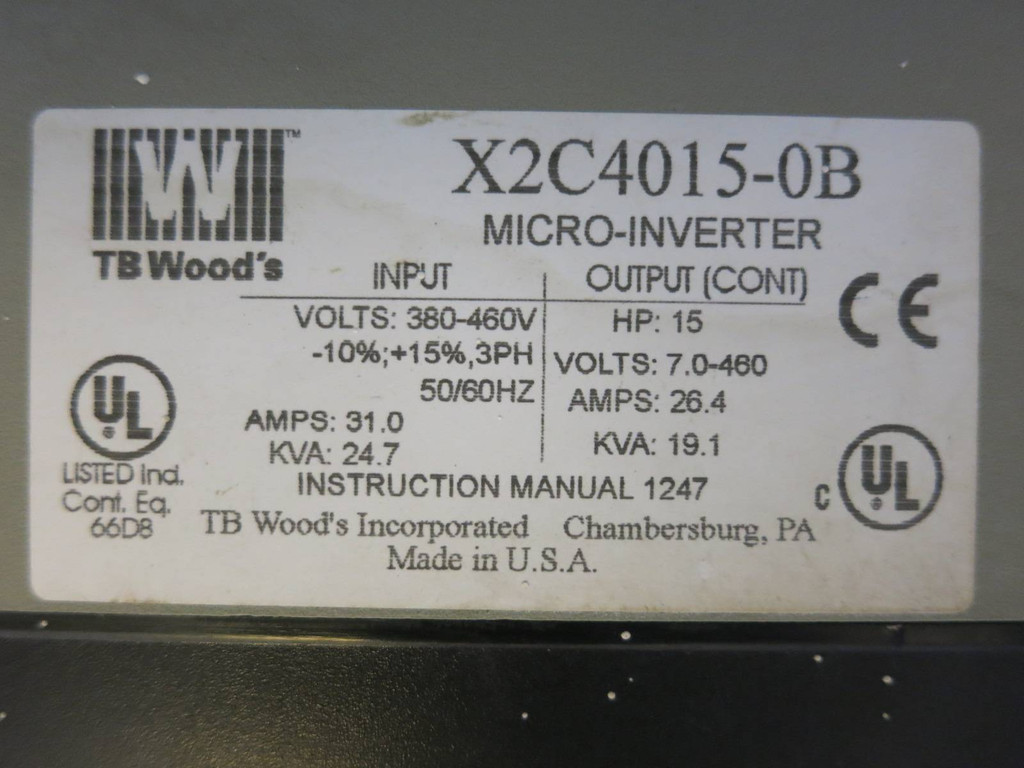 TB Wood's E-Trac X2C X2C4015-0B 15HP @ 7-460 V AC Micro-Inverter VS Drive Woods (PM0888-1)