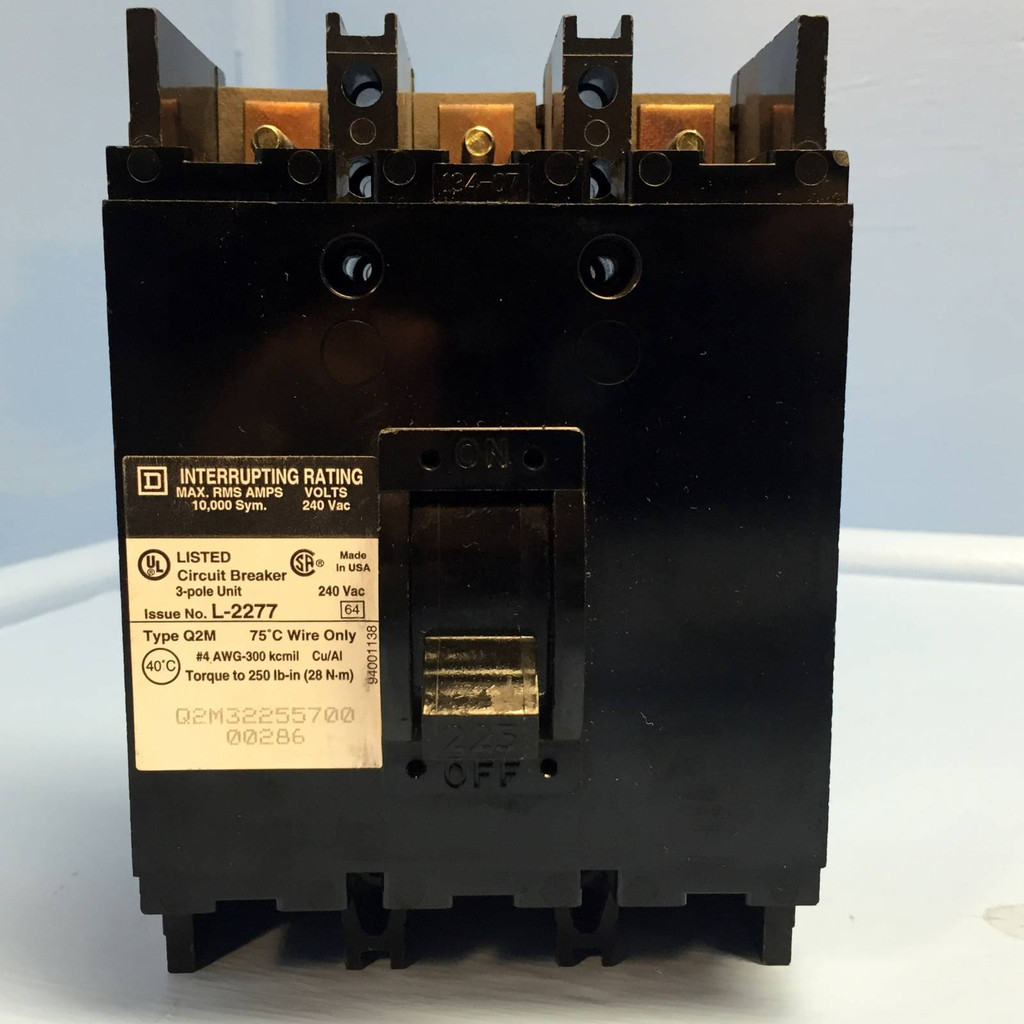 Square D Q2M32255700 225A Circuit Breaker 10ka @ 240 VAC 3 Pole Type Q2M 225 Amp (EM0783-73)