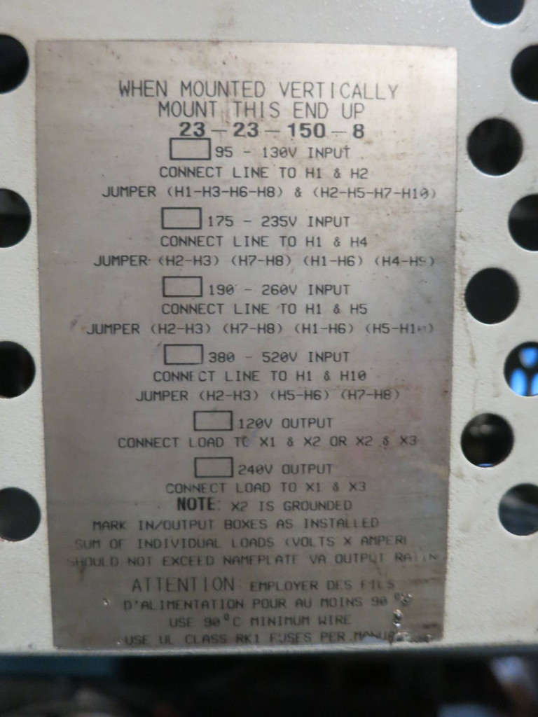 SOLA CVS 23-23-150-8 500VA Constant Voltage Sine Wave Output Transformer 0.5kVA (PM1262-2)