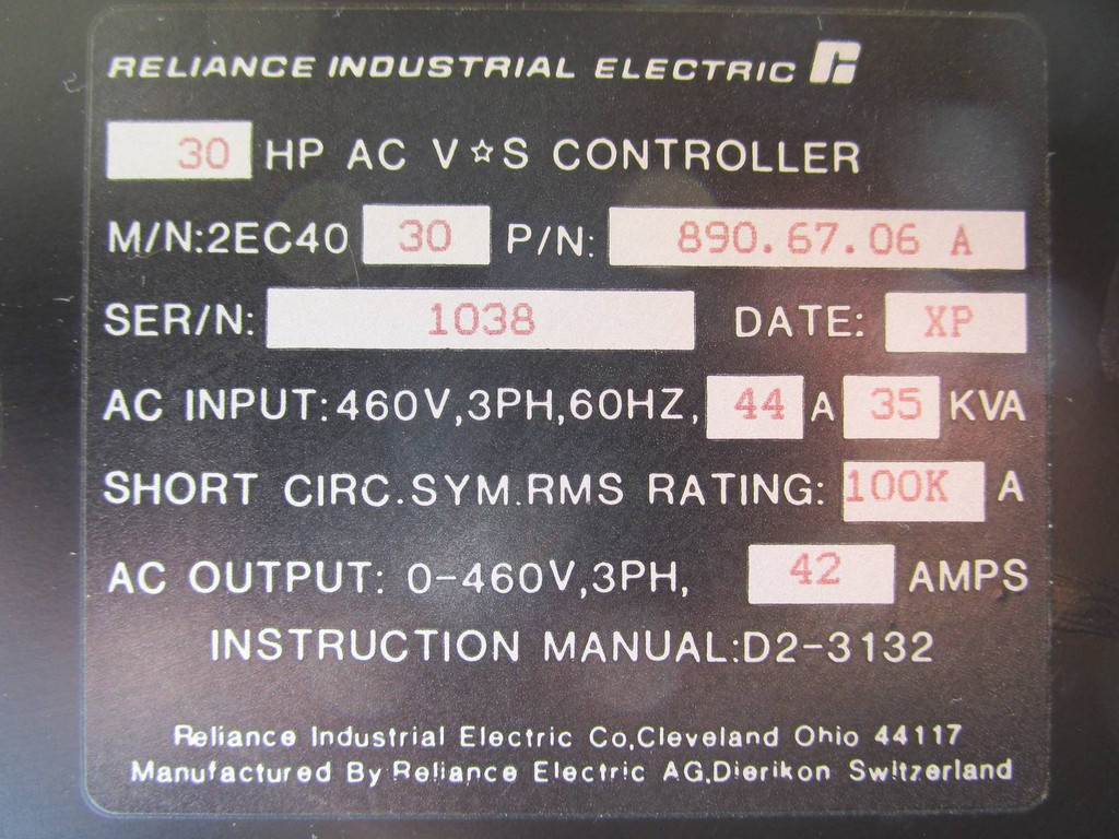Reliance Electric 30 HP 2EC4030 FlexPak VTI VS AC Drive RE 30HP 460V 44 A 60 Hz (NP0684-1)