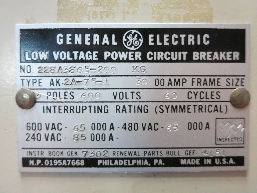 GE AK-2A-75-1 3000A MicroVersa Trip LSI EO Air Breaker General Electric (PM1301-2)