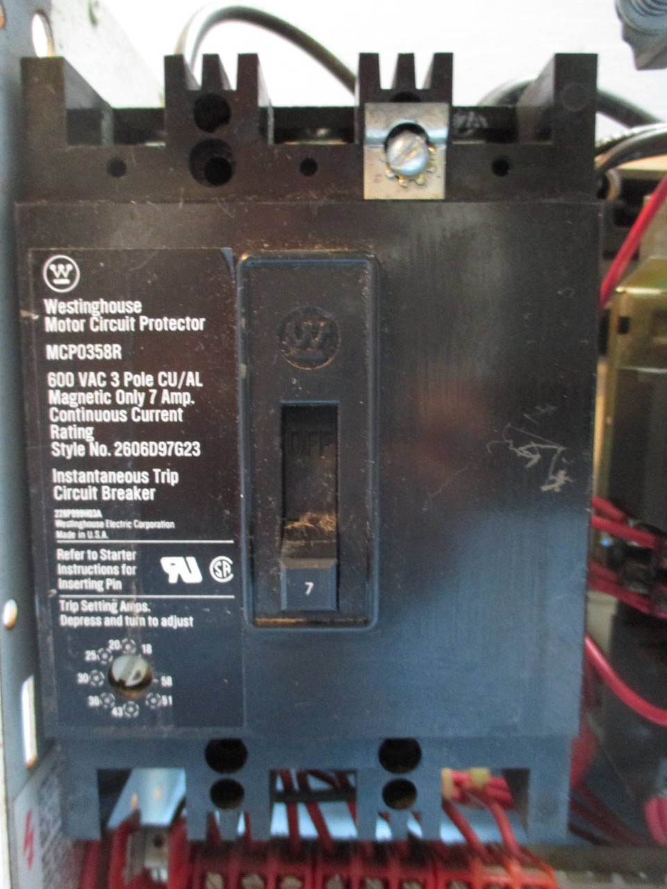 Westinghouse Type W Size 1 Starter 7 Amp Breaker Motor Control Center Bucket 12" (TK0891-5)