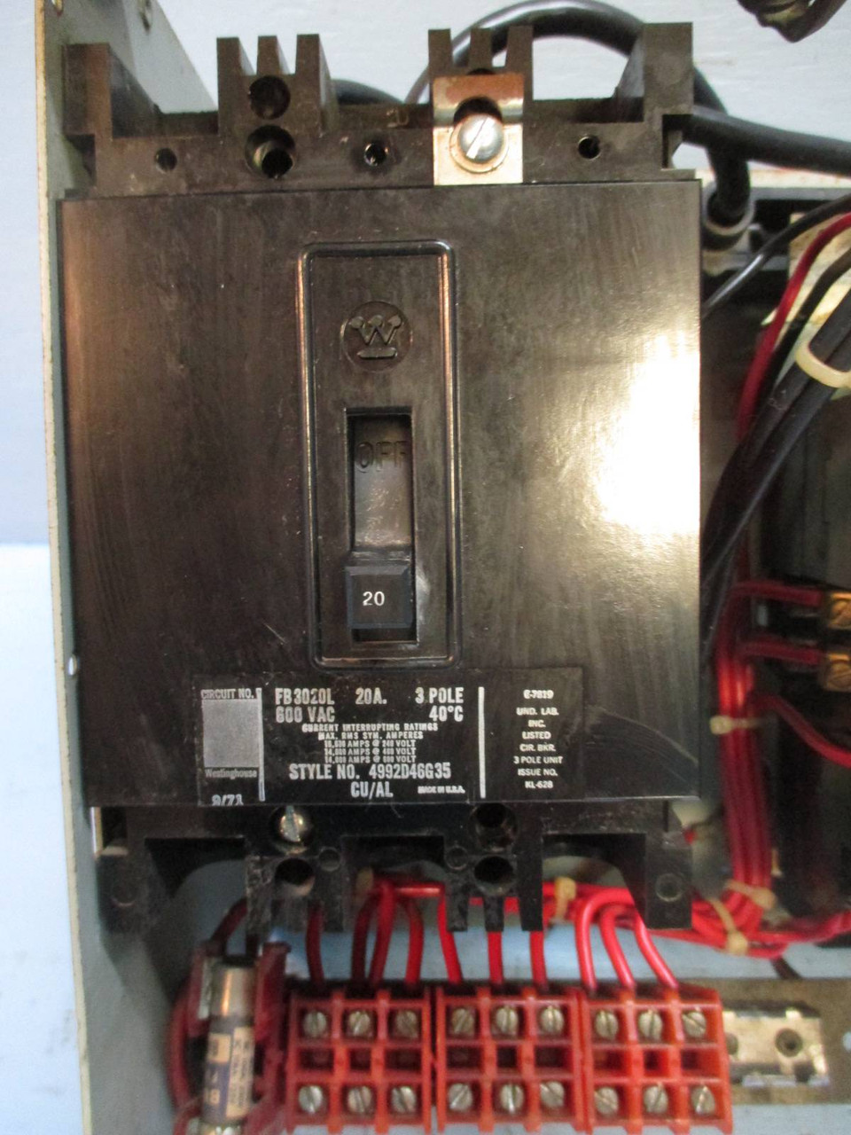 Westinghouse Type W Size 1 Starter 20A Breaker Motor Control Center Bucket 12" (TK0930-29)