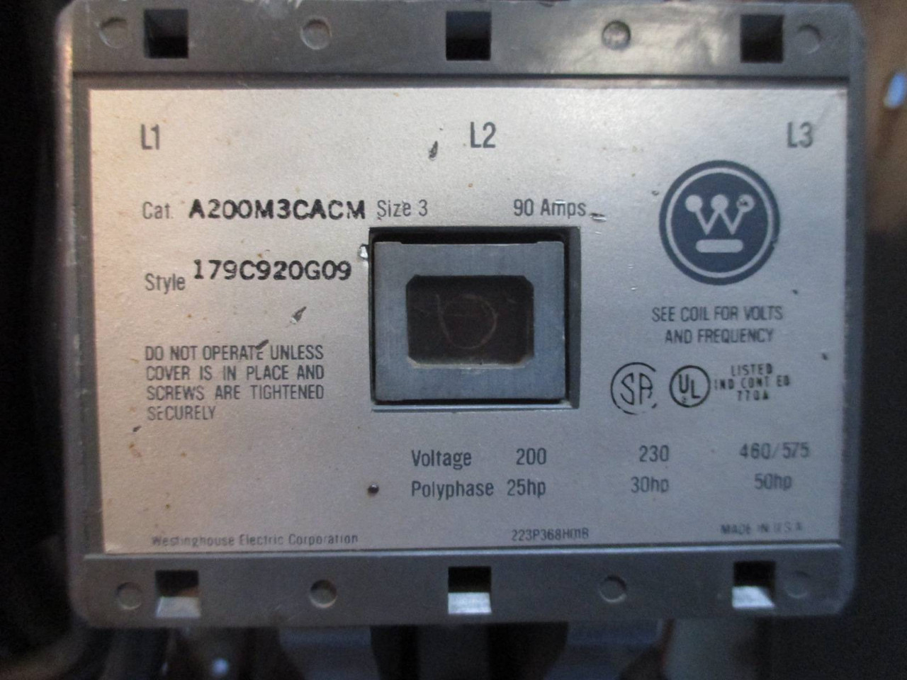 Westinghouse Type W Size 3 Starter 70A Breaker Motor Control Center Bucket 18" (TK0936-2)