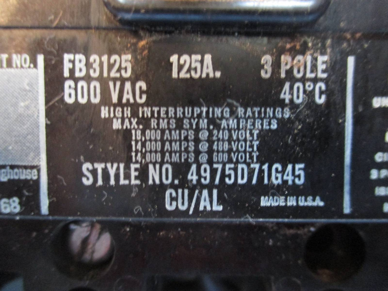 Westinghouse Type W Size 3 Starter 125A Breaker Motor Control Center Bucket 18" (TK0935-2)