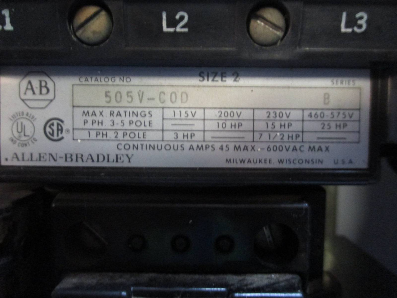 Allen Bradley 798 Size 2 2-Speed Reversing Starter 50 Amp Breaker 30" MCC Bucket (TK0957-1)