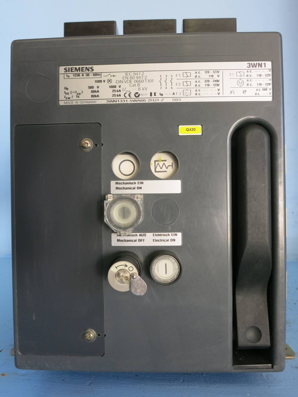 Siemens 3WN1331-5WA66-2HJ1-Z 1250 Amp Molded Case Switch E/O S03 3WN1 500/1000V (PM1497-1)