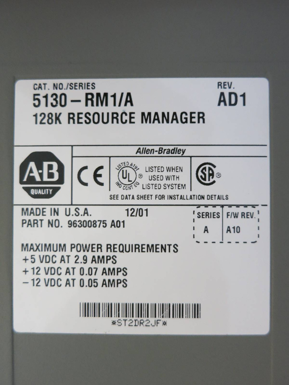 NEW Allen Bradley 5130-RM1 / A Rev AD1 128k Resource Manager Module PLC 96300875 (PM1499-1)