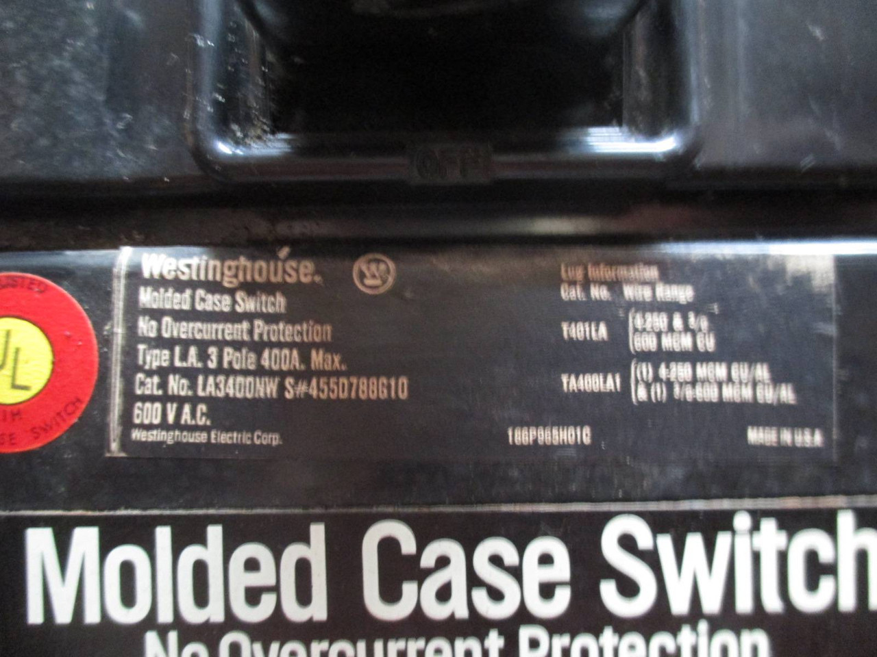 Westinghouse Type W 400 Amp Main Breaker Feeder 42" Motor Control Center Bucket (TK1099-1)