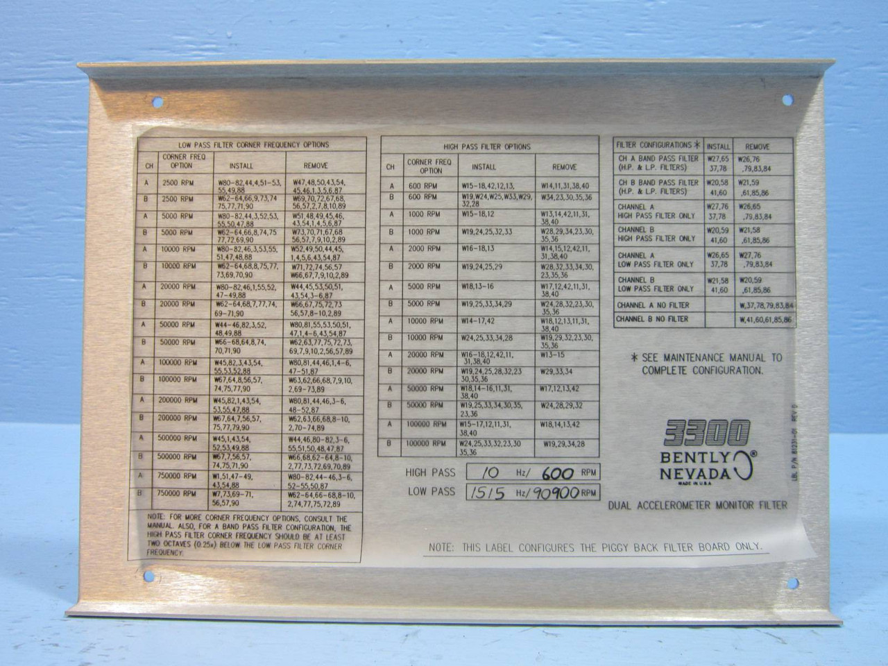 Bently Nevada Dual Accelerometer Monitor 3300/26-01-11-11-00-01-02-00 RMS PLC (NP0878-1)