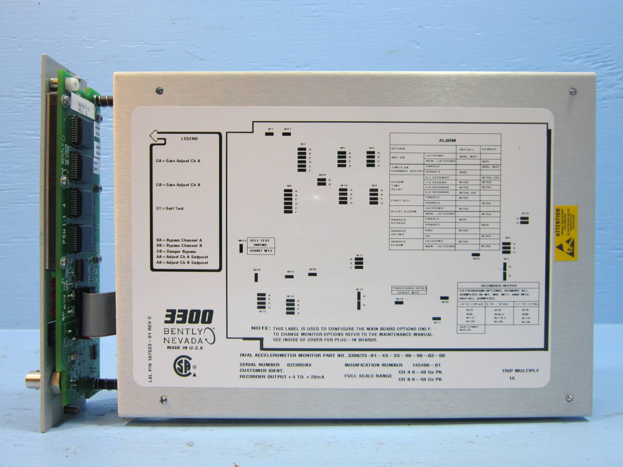 Bently Nevada Dual Accelerometer Monitor 3300/25-01-XX-XX-00-00-03-00 PLC 330025 (NP0884-5)