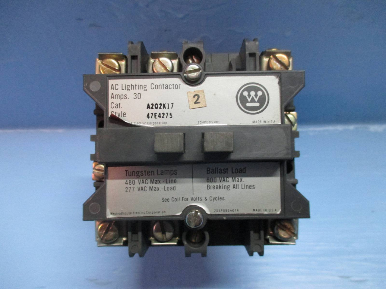 Westinghouse A202K17 30 Amp AC Lighting Contactor 277V Coil 600 Vac 30A 47E4275 (TK1199-11)
