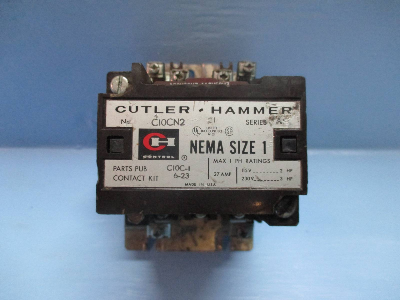 Cutler Hammer C10CN2 Size 1 Motor Contactor 120V Coil 27 Amp 3 HP Sz1 Series A1 (TK1202-8)