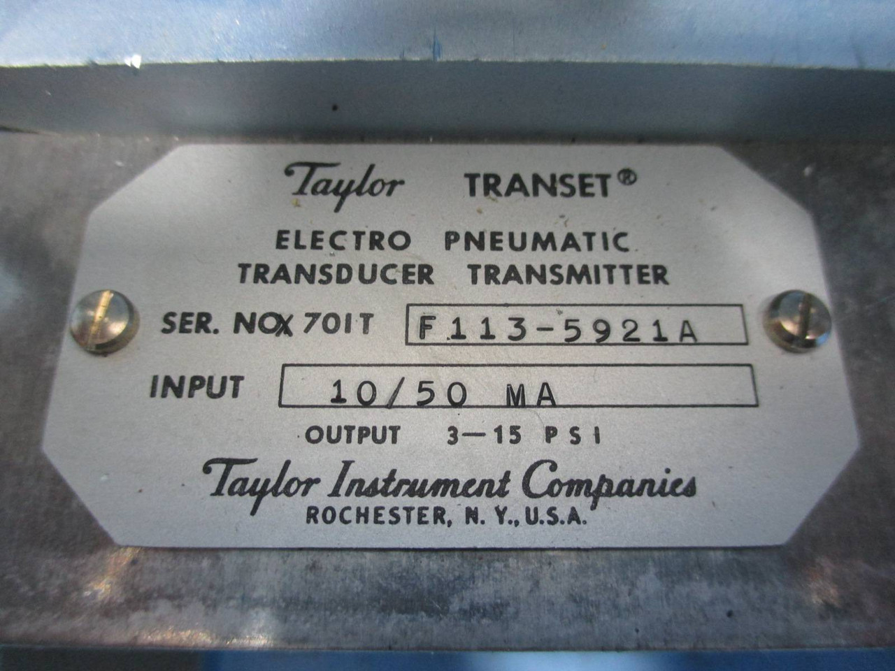 Taylor Transet F113-5921A Electro Pneumatic Transducer Transmitter 10/50 MA (TK1352-4)