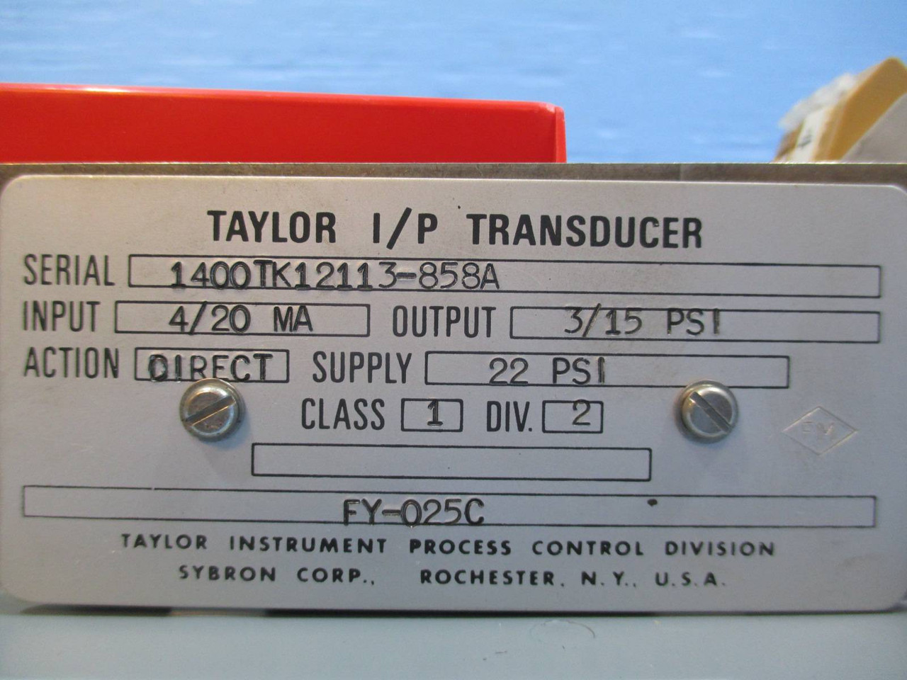 Taylor Instrument FY-025C I/P Transducer 4/20 MA 3/15 PSI (TK1354-2)