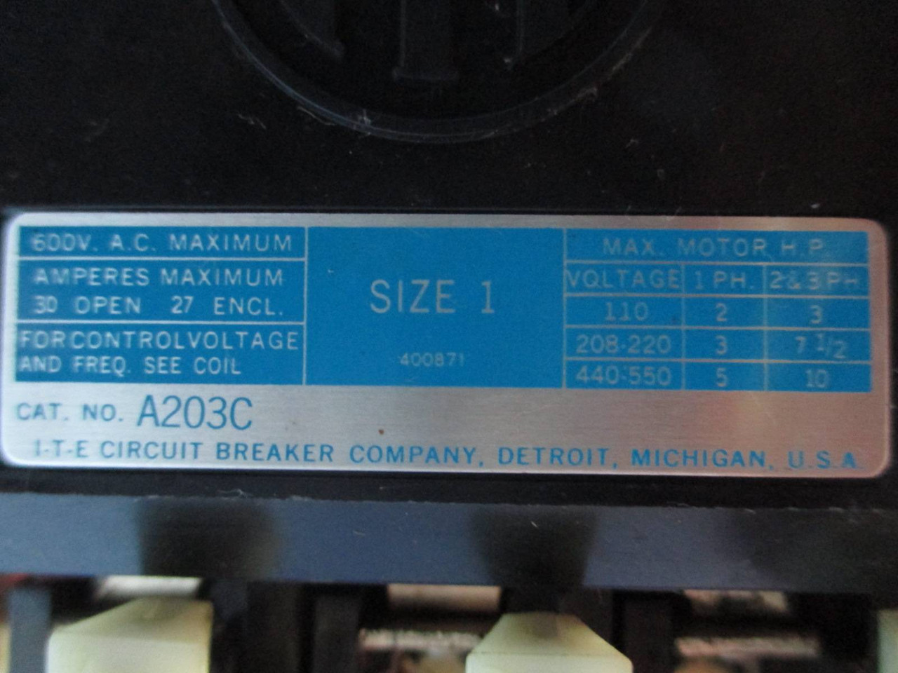 ITE Gould 9600 Size 1 Starter 30 Amp Fusible 12" MCC Bucket I-T-E Sz1 30A MCCB (TK1371-17)