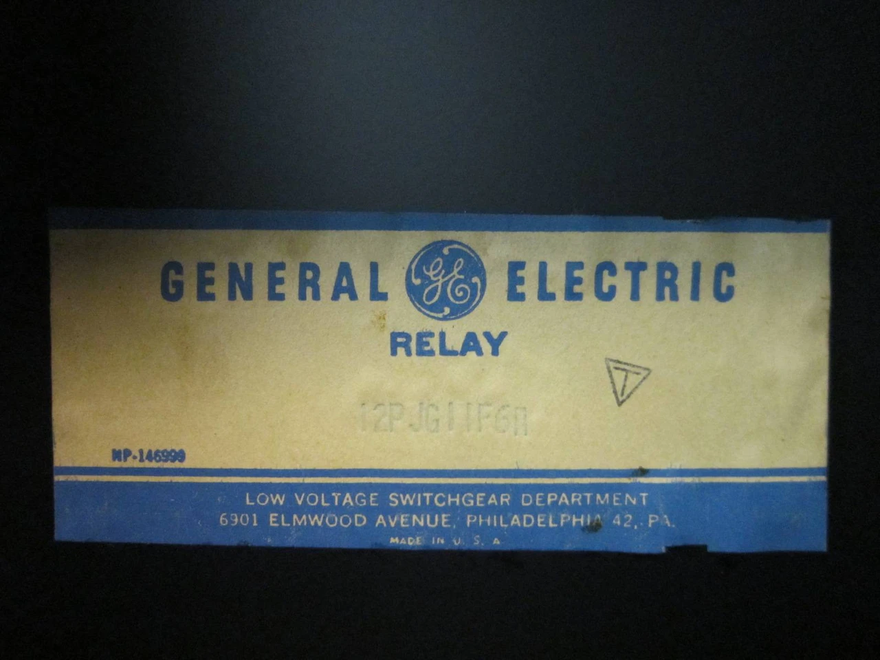 General Electric 12PJG11F6A Machine Field Ground Detector 120/240 V GE PJG 60 Hz (NP0986-1)