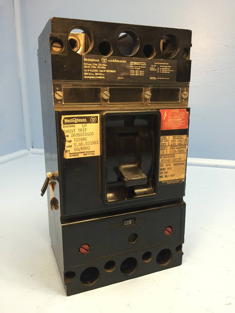 Image of Westinghouse KA2225FS 225A Circuit Breaker 2 Pole KA Frame Cutler Hammer 225 Amp