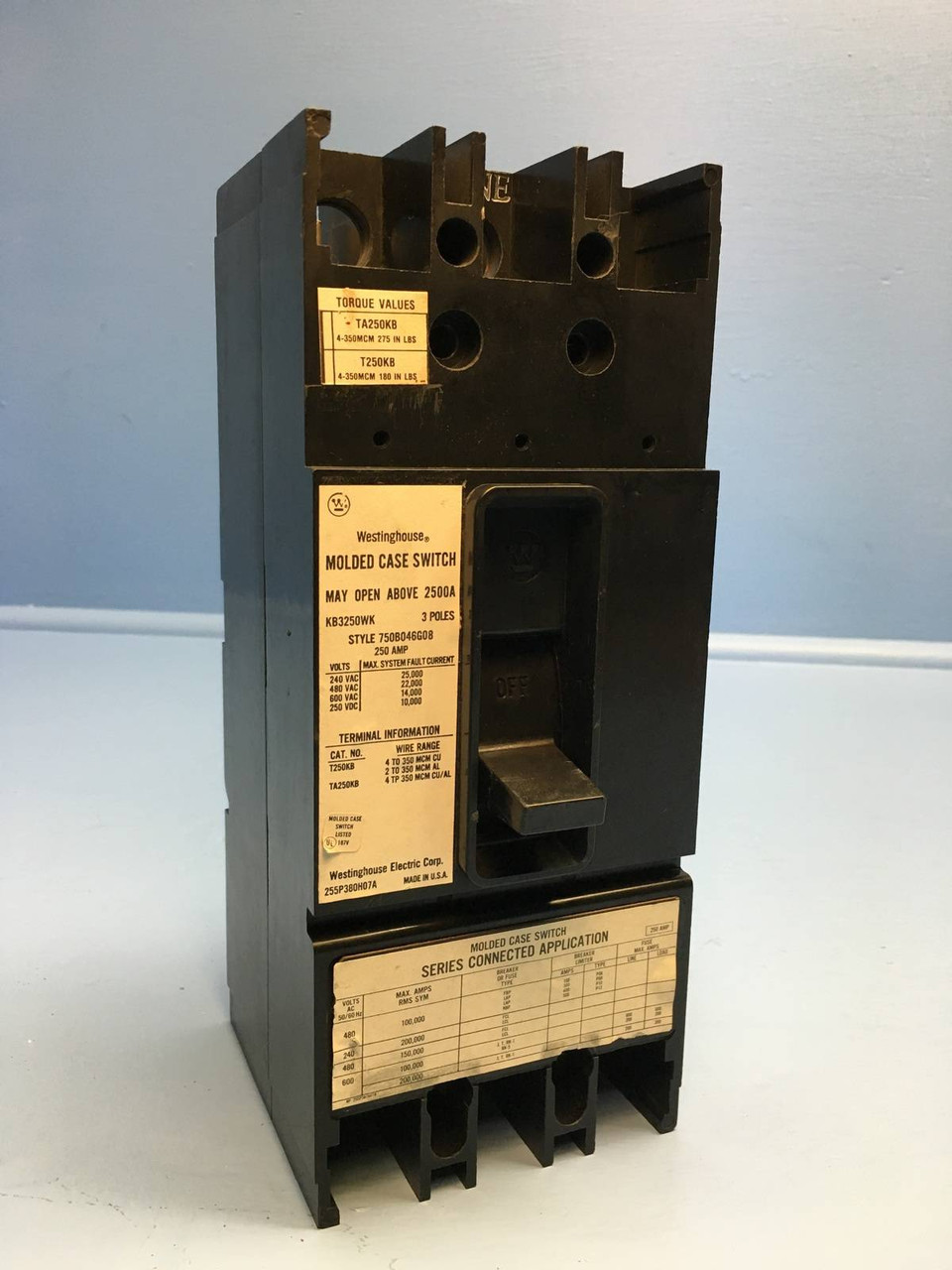CH Westinghouse KB3250WK 250A Molded Case Switch 600V 3 Pole 752B046G08 250 Amp (EM1178-2)