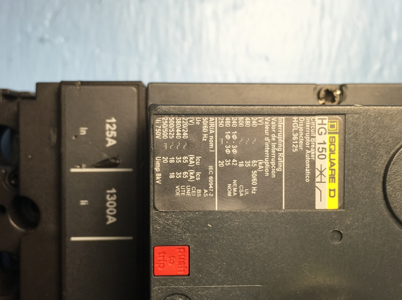 Square D HGL36125 125A PowerPact HG 150 Circuit Breaker w/ Front HG150 125 Amp (EM1189-3)