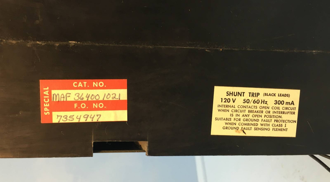 Square D MAF364001021 400A Circuit Breaker w/ Shunt 600V MAL MAF36400 400 Amp (EM1283-3)