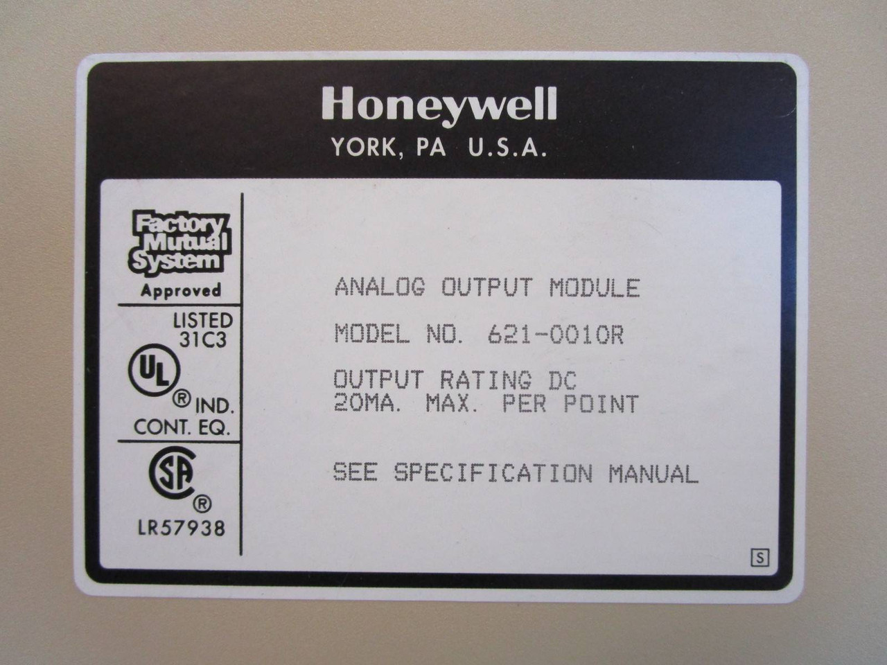 Honeywell 621-0010R Analog Output Module PLC 6210010R Out 6210010 RC 621-0010 (NP1080-6)