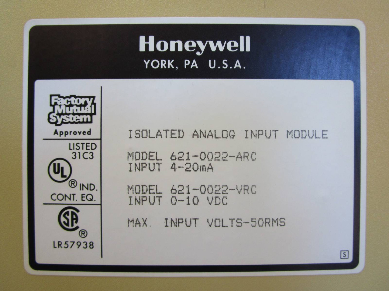 Honeywell 621-0022-ARC Isolated Analog Input Module PLC 621-0022ARC 621-0022-VRC (NP1082-3)