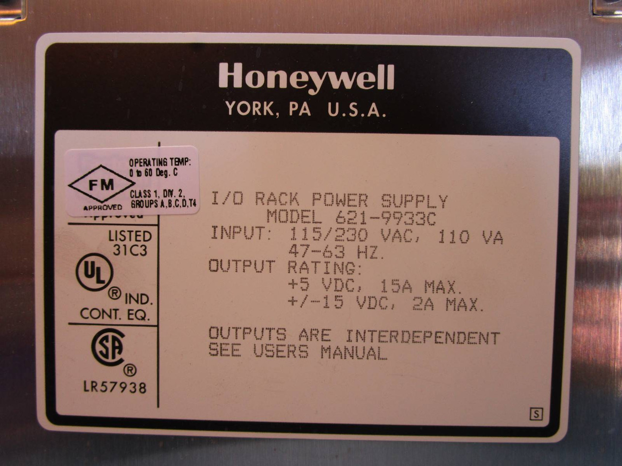 Honeywell 621-9933C Power Supply Module PLC 6219933C 621-9933 C PS I/O Rack (NP1086-1)