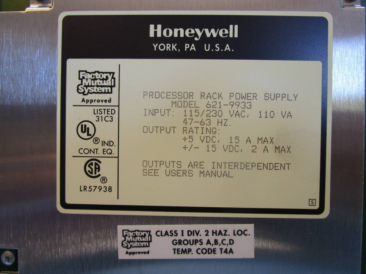 Honeywell 621-9933 I/O Rack Power Supply Module PLC 6219933 PS 15A 230 V 621 2A (NP1089-2)