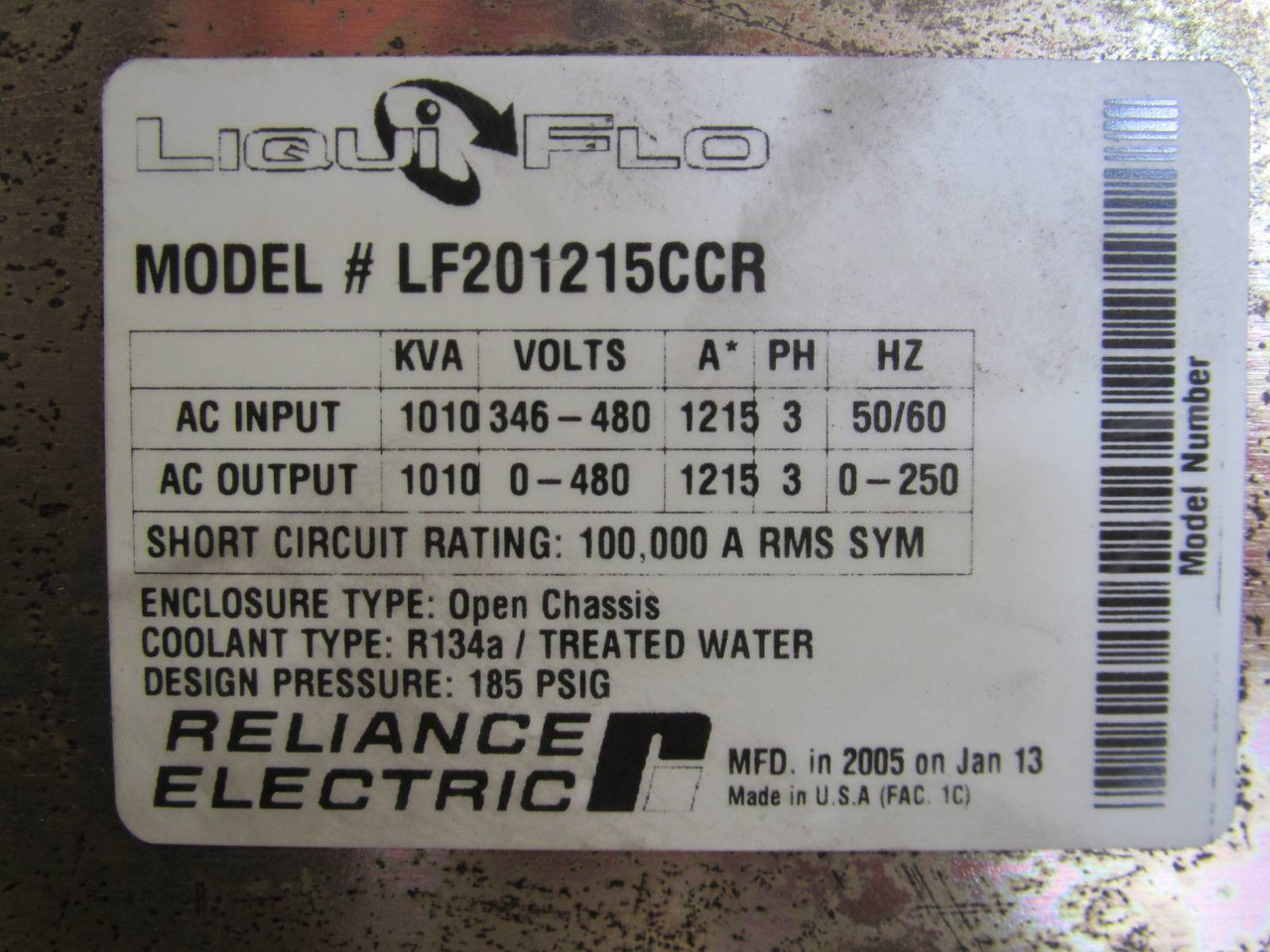 Reliance Electric LF201215CCR Liqui Flo 1010 kVA Chiller VS Drive Power Module (PM1823-1)