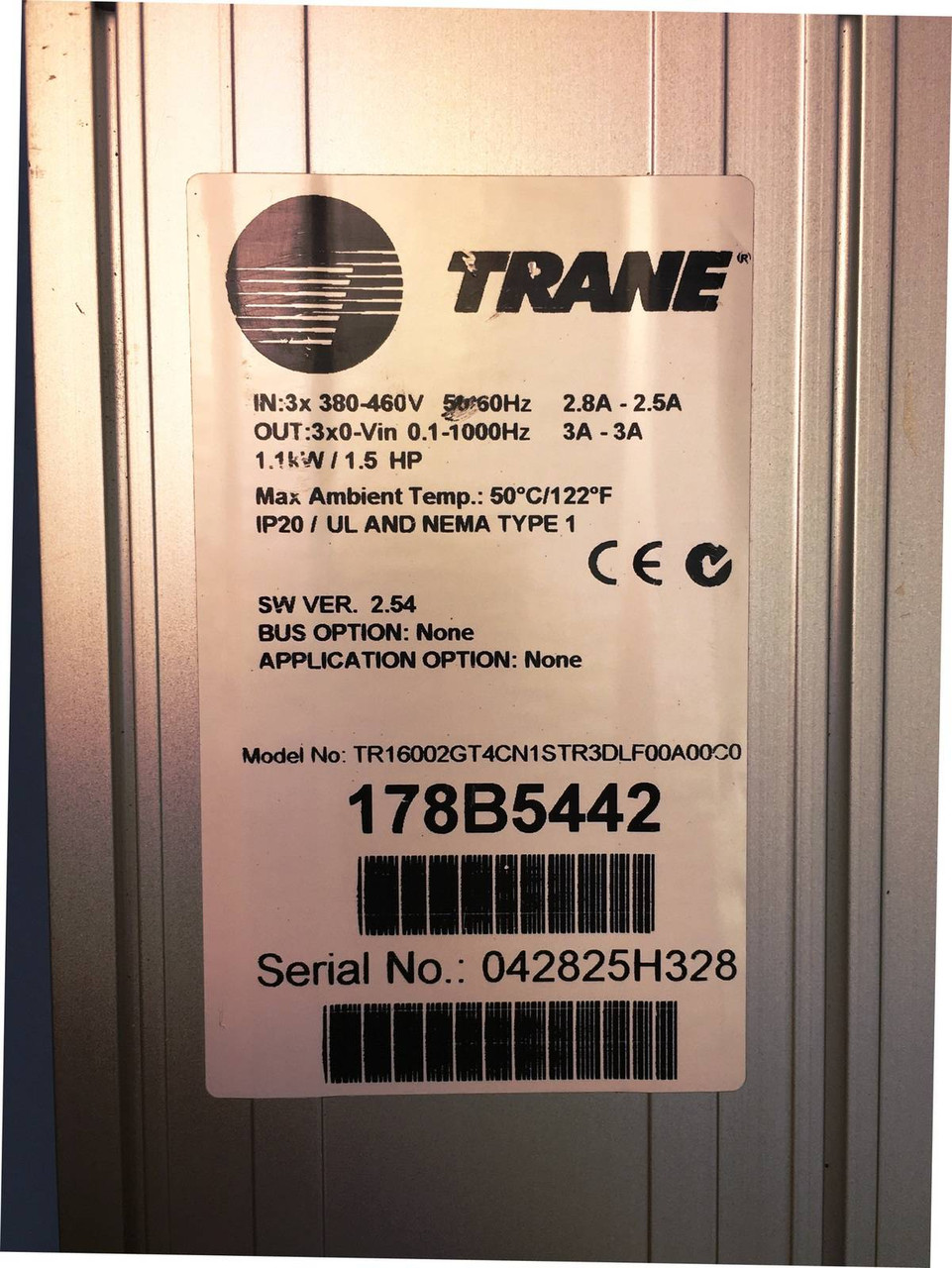 Trane 178B5442 TR1 Series VFD Variable Frequency Drive Ver. 2.54 1.5 HP 1.1 kW (EM1369-1)