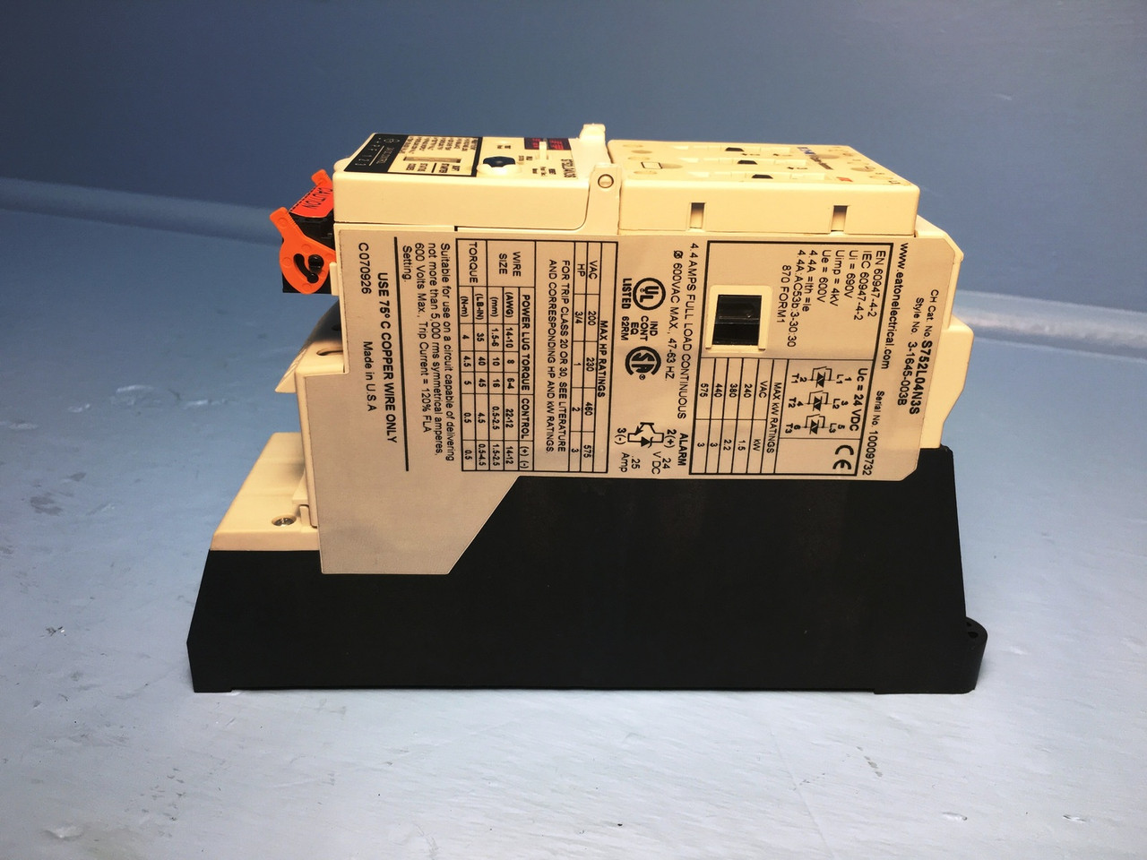 NEW Eaton S752L04N3S IT 54MM Soft Starter 4.4 Amps 3 HP 600V Cutler Hammer NIB (EM1374-1)