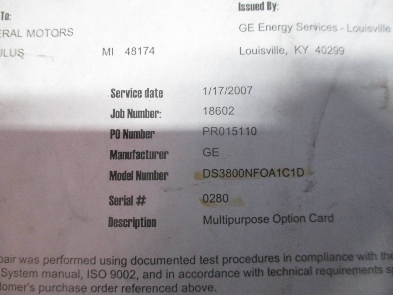 Refurbished General Electric DS3800NFOA1C1D Multipurpose Option PLC Board GE (TK1801-1)