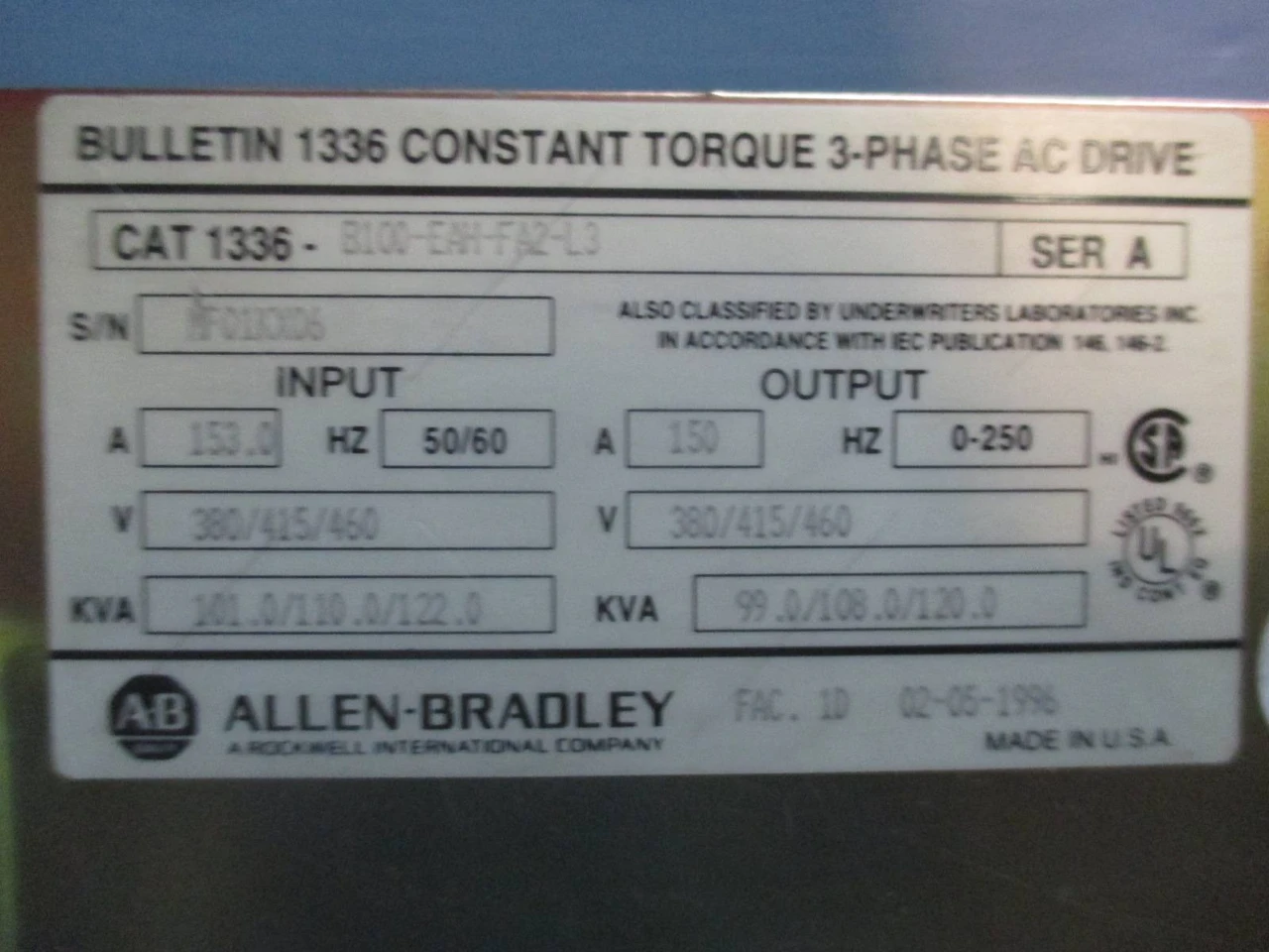 Allen Bradley 1336 AC VS Drive Control PLC Board Assembly 1336-B100 AB 148363 (TK1812-3)