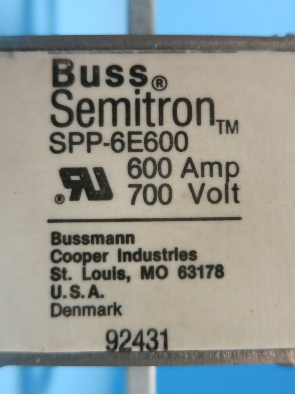 Buss Semitron SPP-6E600 600 Amp 700 Volt Fuse w Bussmann Switch MSW710-1S (PM1968-17)