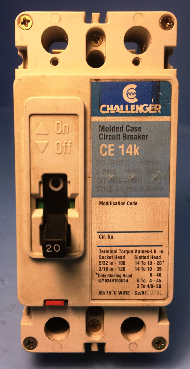 Challenger CE2020 20A Circuit Breaker 480V CE2020L Cutler Hammer Eaton 20 Amp (EM1480-1)