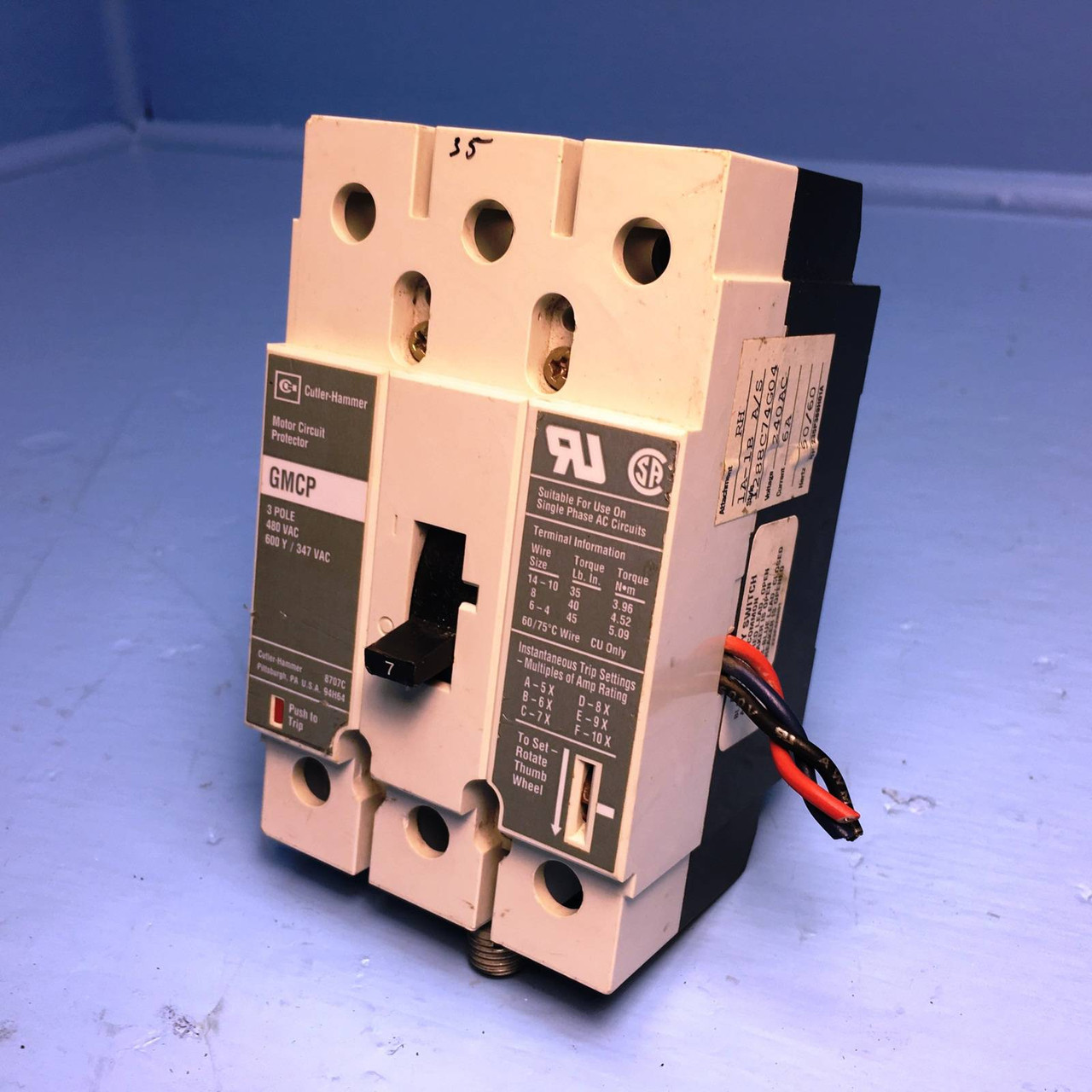 Cutler Hammer GMCP007C0C 7A Circuit Breaker w/ Aux GMCP Westinghouse 7 Amp (EM1491-1)