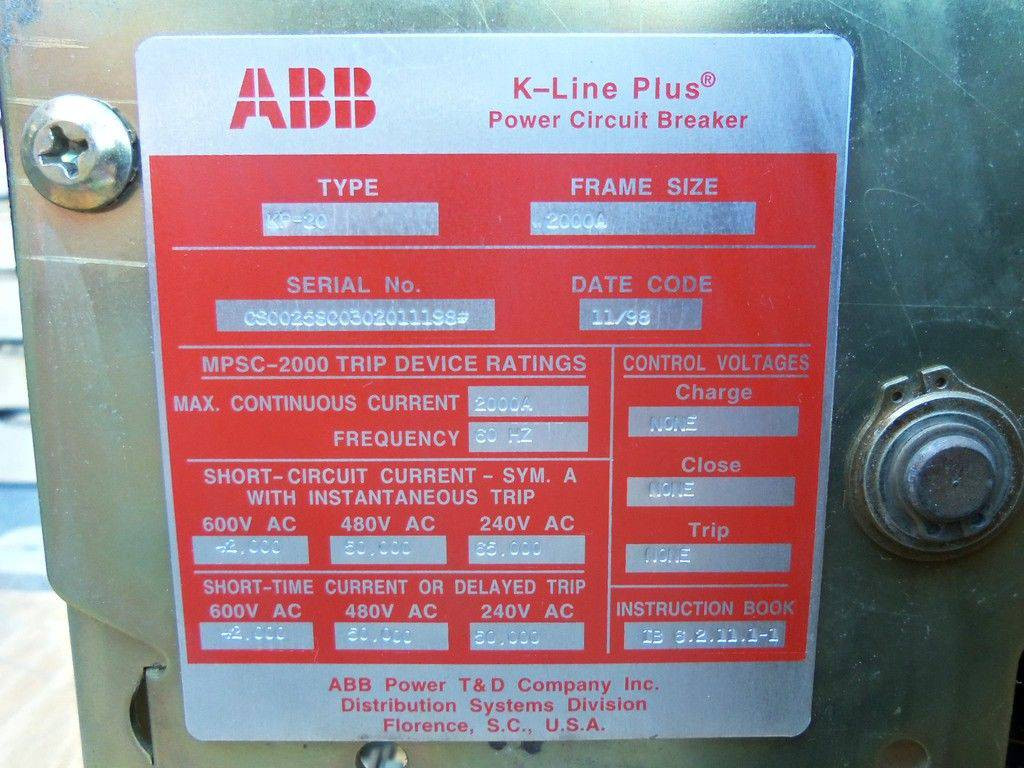 ABB KP-20 KP20 2000 Amp 2000A Air Breaker MPS-C 2000 (EBI0104-4)