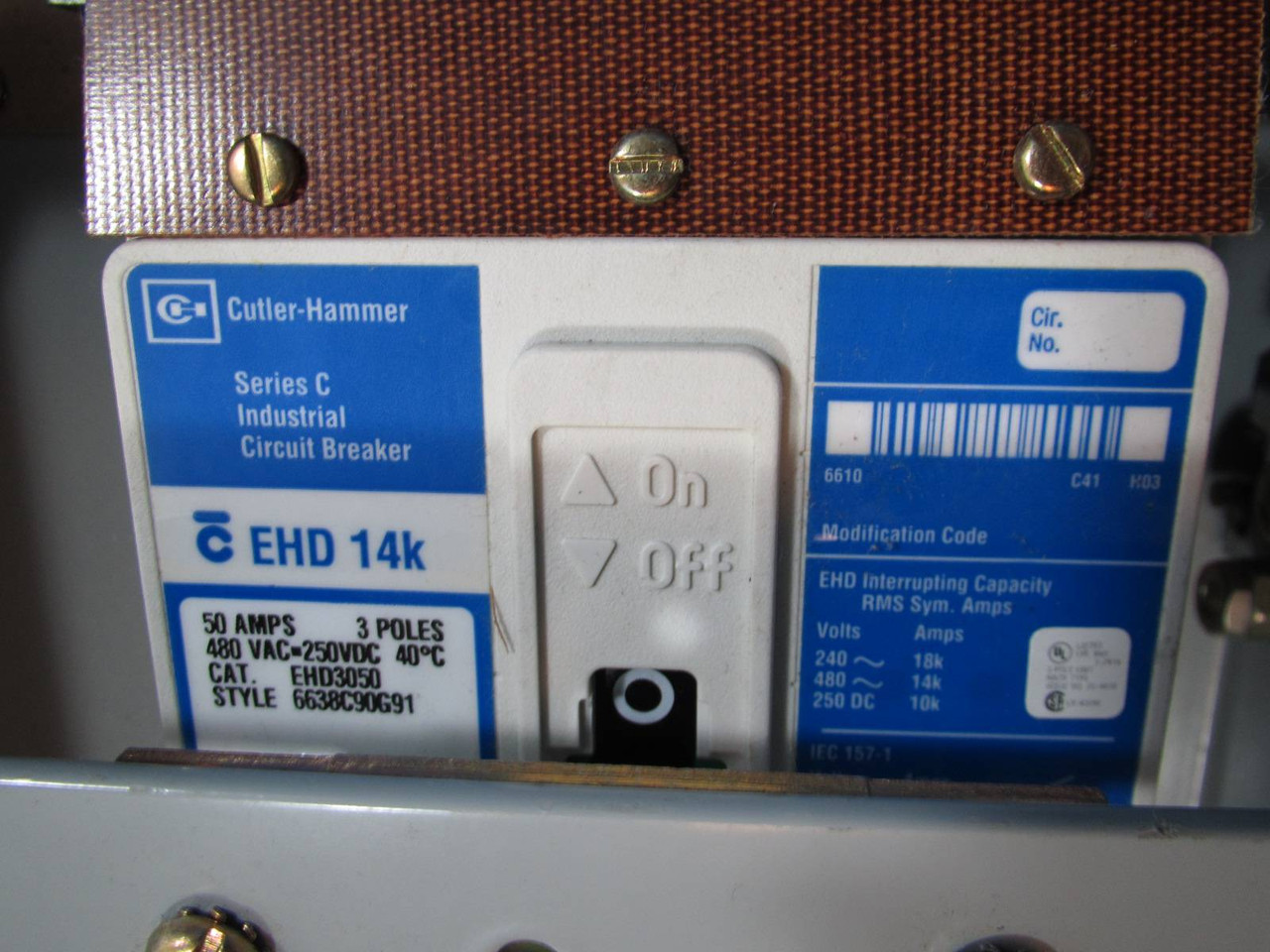 Cutler Hammer BPEHD 50A Bus Plug Breaker Type BPEHD3050 50 Amp 600V EHD3050 (EBI0817-1)